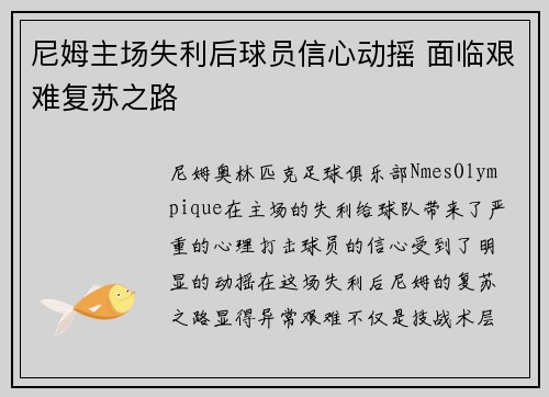 尼姆主场失利后球员信心动摇 面临艰难复苏之路