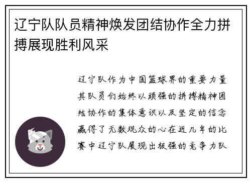 辽宁队队员精神焕发团结协作全力拼搏展现胜利风采