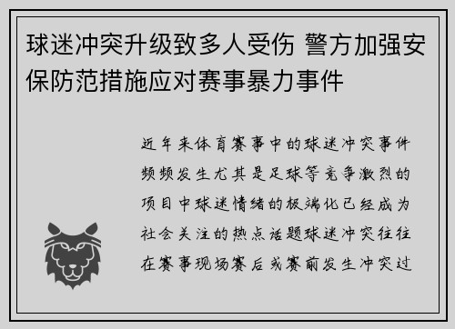 球迷冲突升级致多人受伤 警方加强安保防范措施应对赛事暴力事件